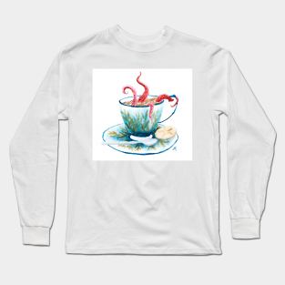 Octopus Tentacle Teacup Watercolour Painting Long Sleeve T-Shirt